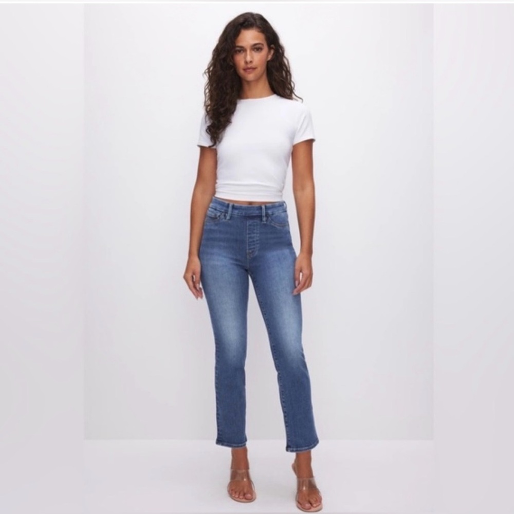 NWT Good American Power Stretch Pull On Straight Jeans Small Capsule Wardrobe